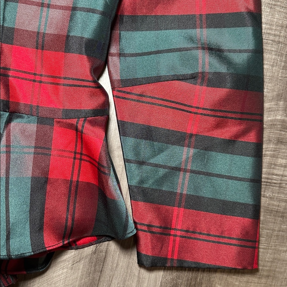 Boston Proper Festive Plaid Ruffle Jacket - 2 - Picture 3 of 5
